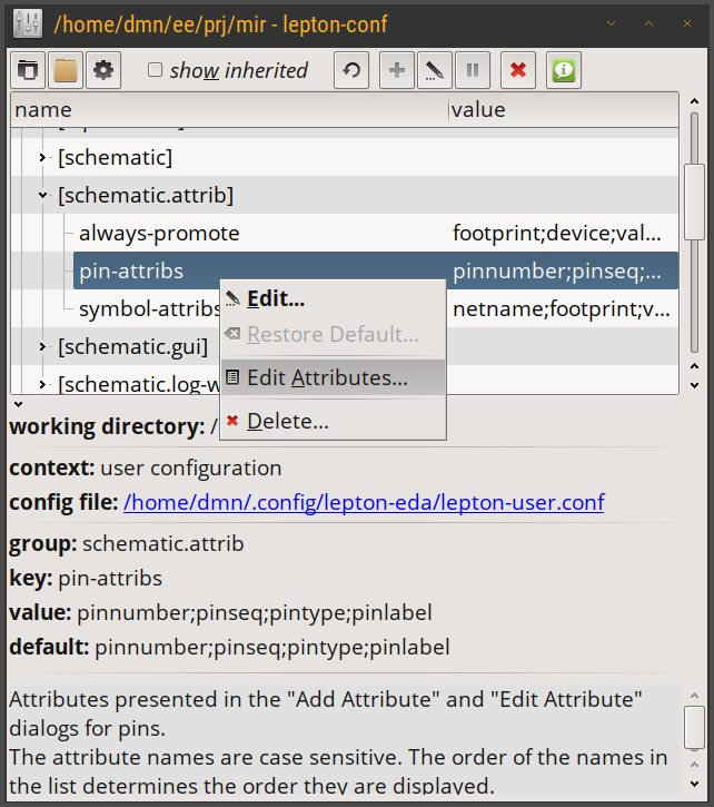 lepton-conf - attributes configuration keys