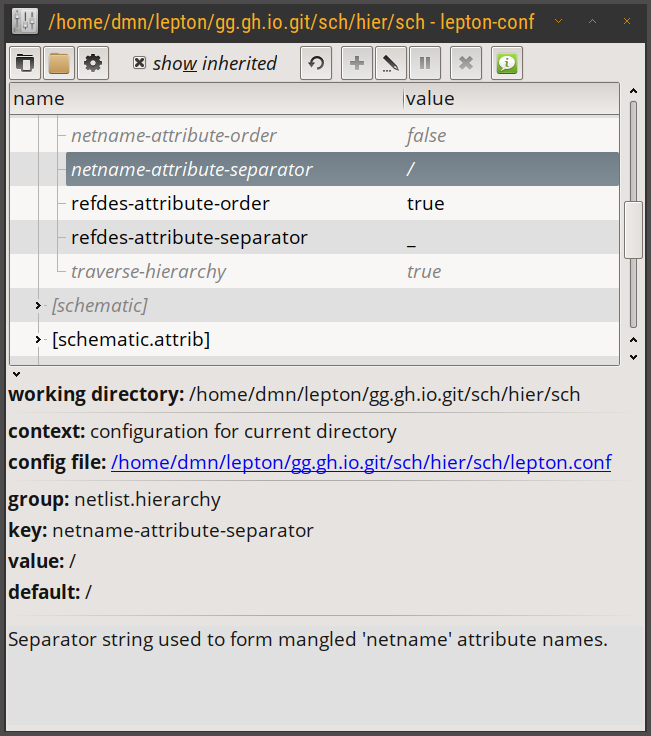 lepton-conf - inherited settings