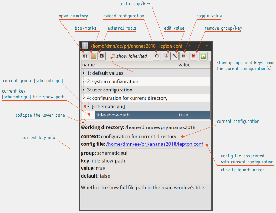 lepton-conf - main window layout