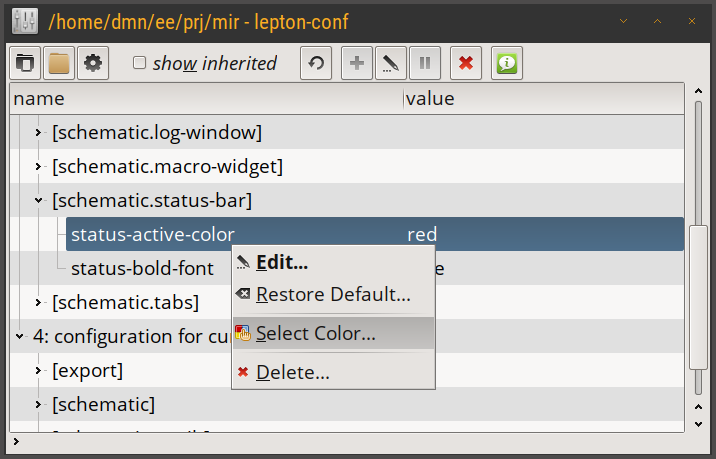 lepton-conf - color configuration keys