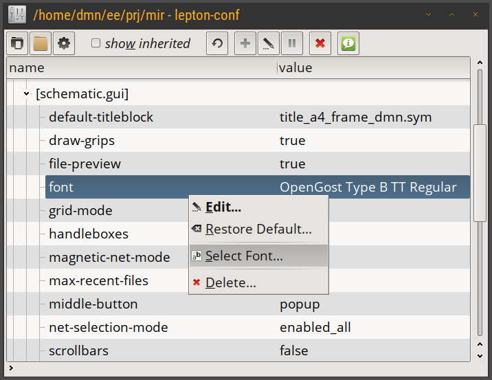 lepton-conf - font configuration keys